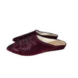 Flat Unisex Burgundy Embroidered Moroccan Mules Size Size 41